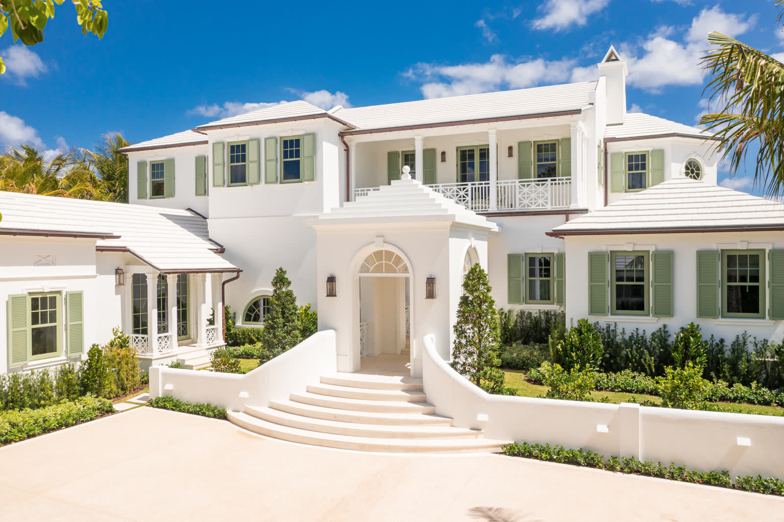 Colonial elevation with louvered shutters