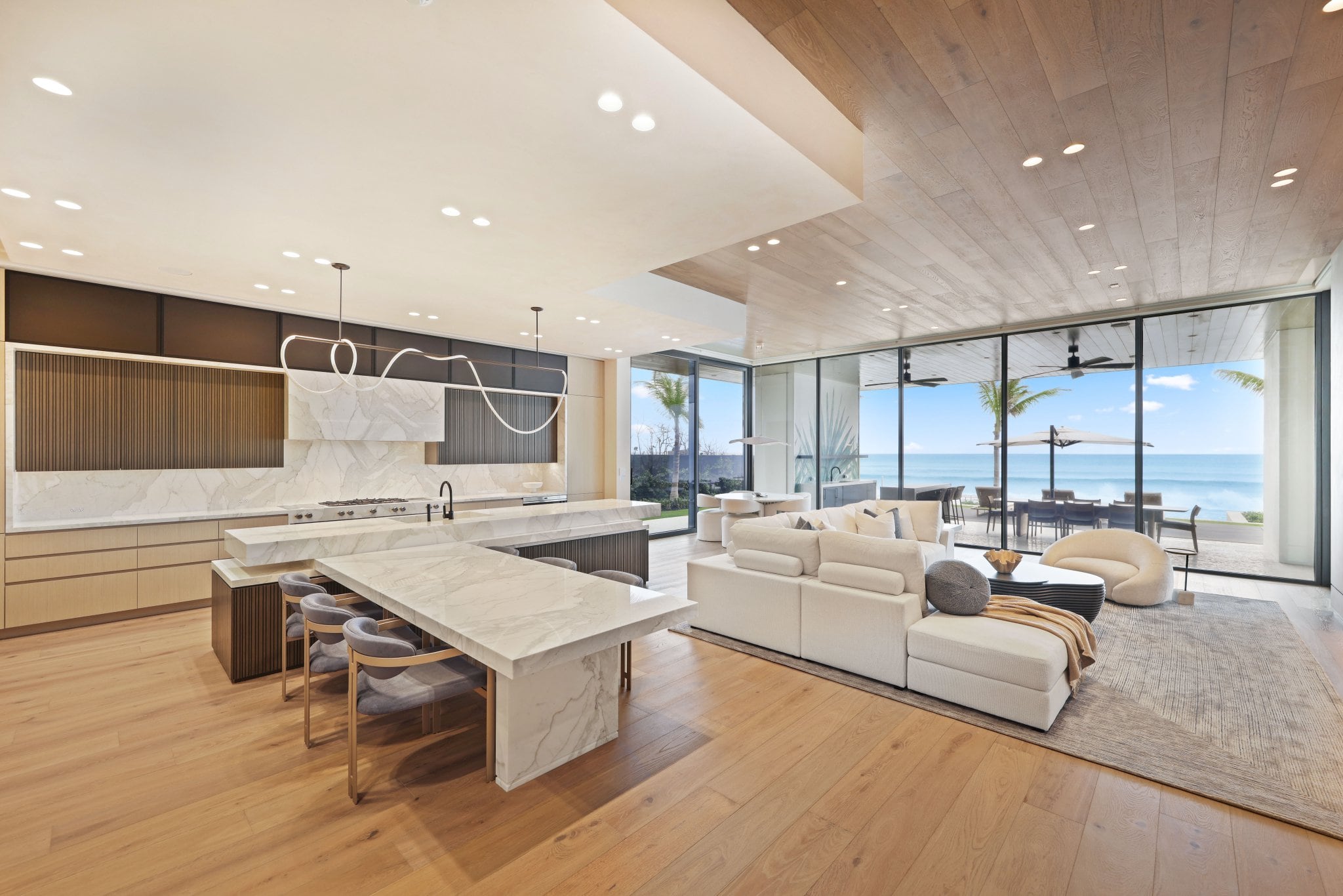 Kitchen open to the ocean room
