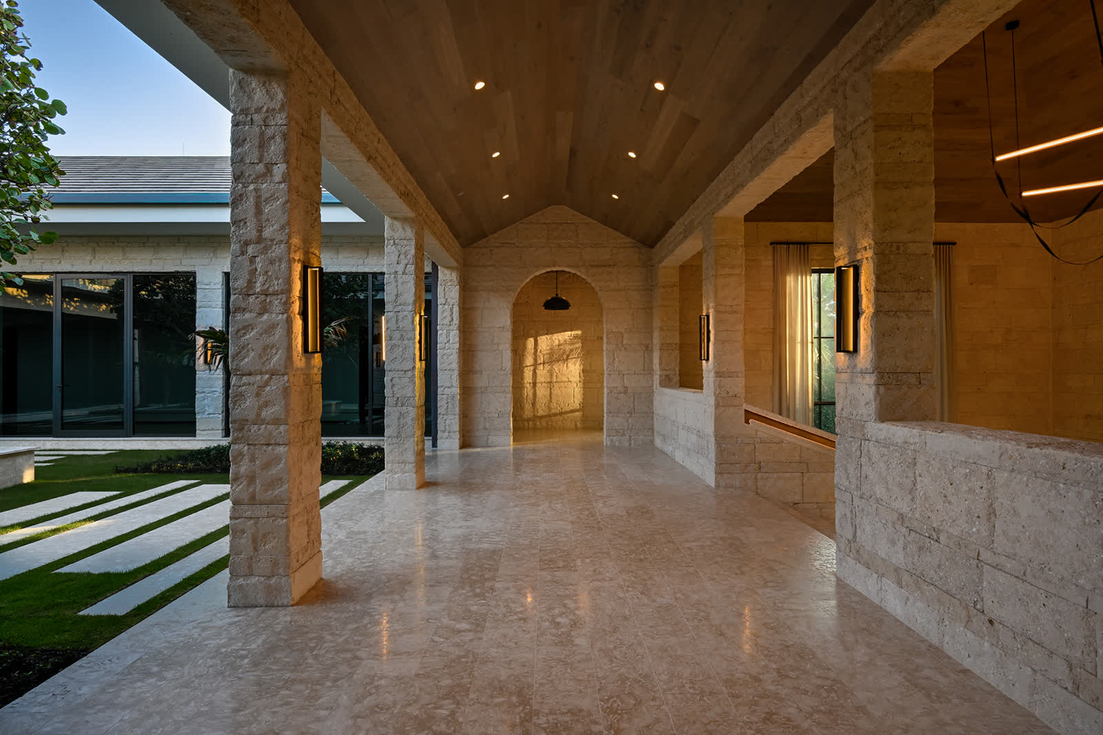 A stone colonnade, under construction